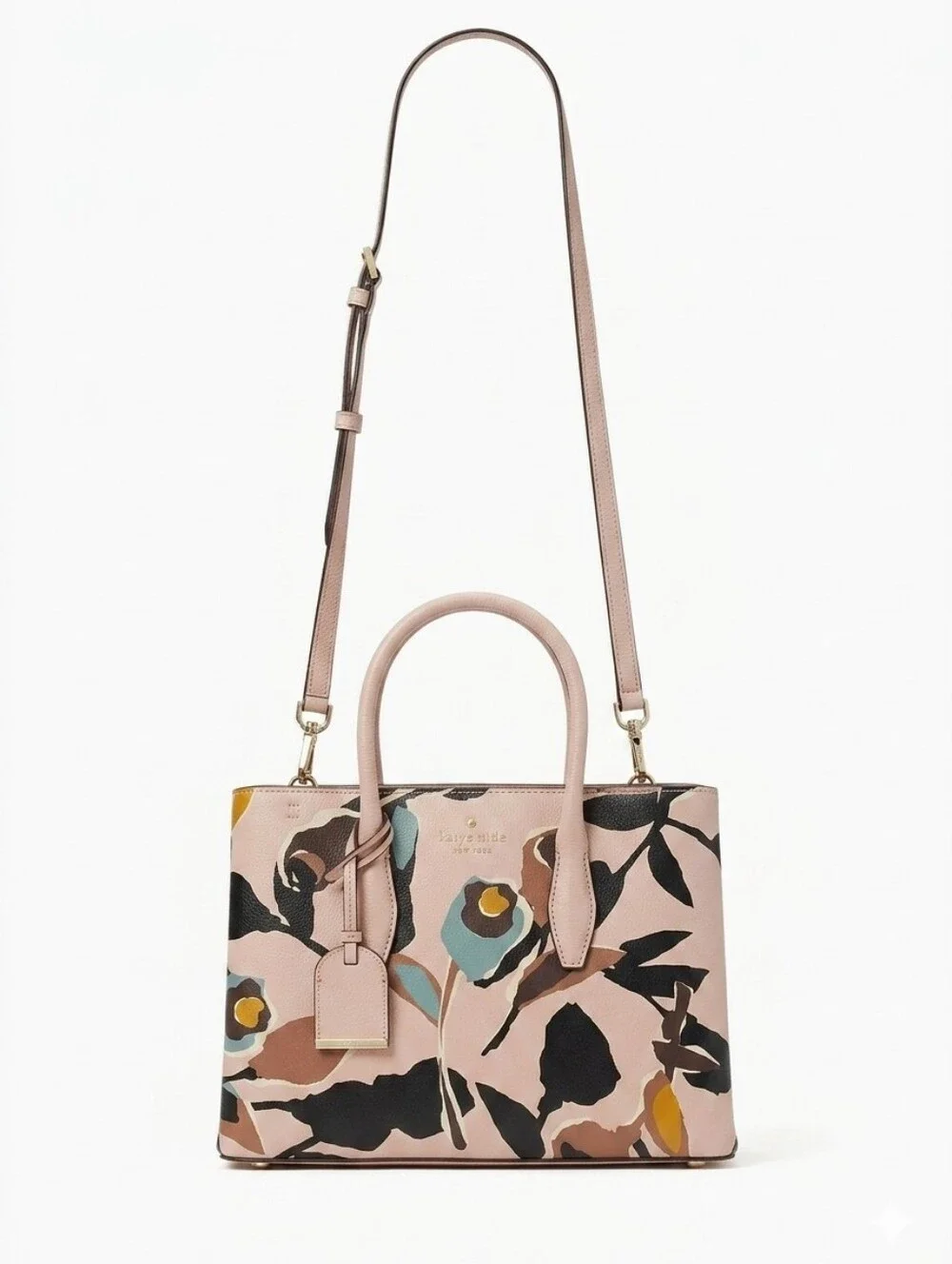 kate spade Pink Floral Leather Satchel with Removable Crossbody Strap